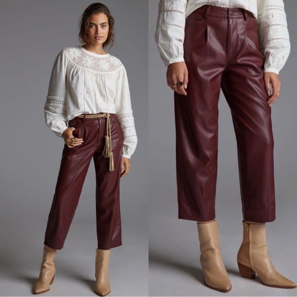 Anthropologie pilcro Burgundy Cropped Pants leather size 30 - Picture 1 of 10